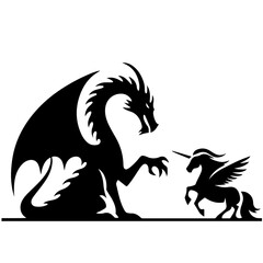 Dragon and Unicorn Encounter Vector Logo Art