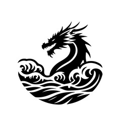 Dragon Rising from the Ocean Vector Logo Art