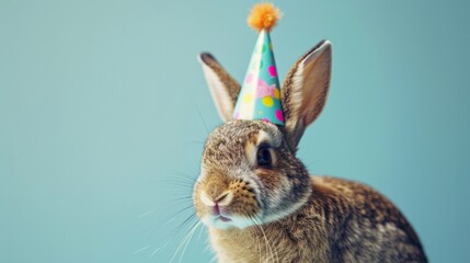 Fototapeta na wymiar Bunny with birthday hat generative ai