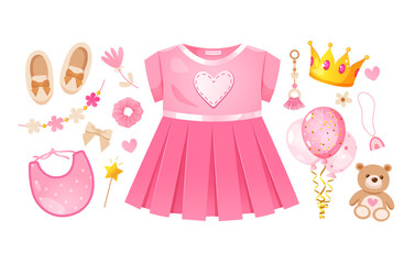 Baby girl vector elements set.
