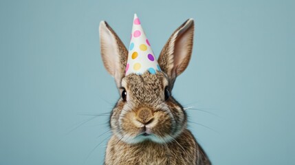 Fototapeta premium Bunny with birthday hat generative ai