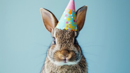 Fototapeta na wymiar Bunny with birthday hat generative ai