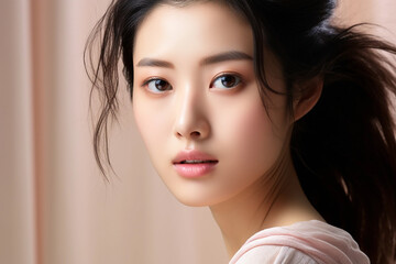 Beautiful young asian woman with clean fresh skin, beauty concept