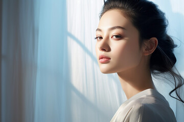 Beautiful young asian woman with clean fresh skin, beauty concept