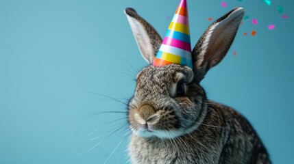 Bunny with birthday hat generative ai