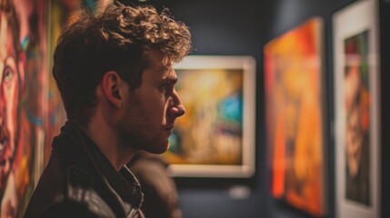 face of a visitor in front of a masterpiece, conveying the emotional impact of the art. generative ai