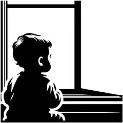 toddler looking out of a window, captivated by the outdoors Vector Logo Art