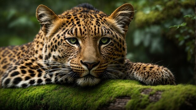 A picture of a leopard resting on a tree branch