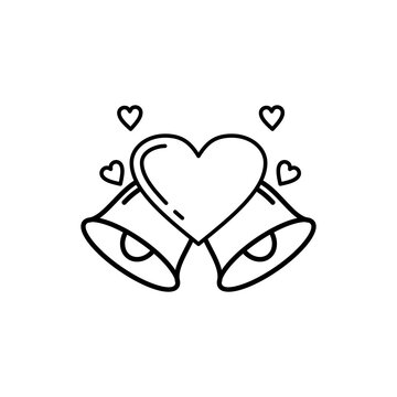 
Love bell logo template vector illustration design icon in line icon style, valentine bell illustration, on isolated white background.