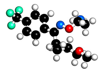 Fluvoxamine drug molecule (SSRI). 3D rendering.