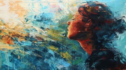 abstract painting with a silhouette of a woman in it generative ai