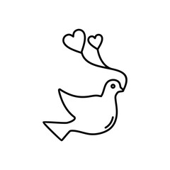 Dove with heart. Doves bring love. Love message illustration.icon in line style isolated white background.
