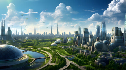 cityscape powered entirely by renewable