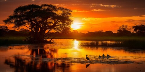Swamp Sunset Glow: Nature's Final Curtain in the Wetlands