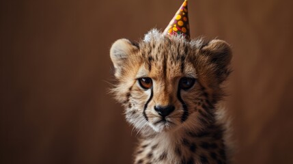 cheetah with birthday hat generative ai