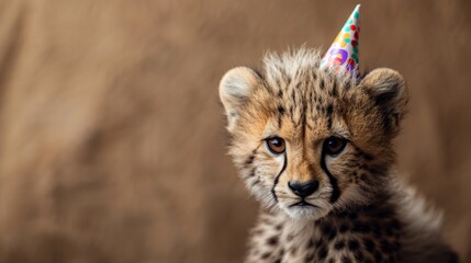 cheetah with birthday hat generative ai
