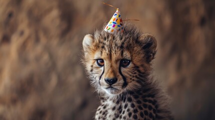 cheetah with birthday hat generative ai