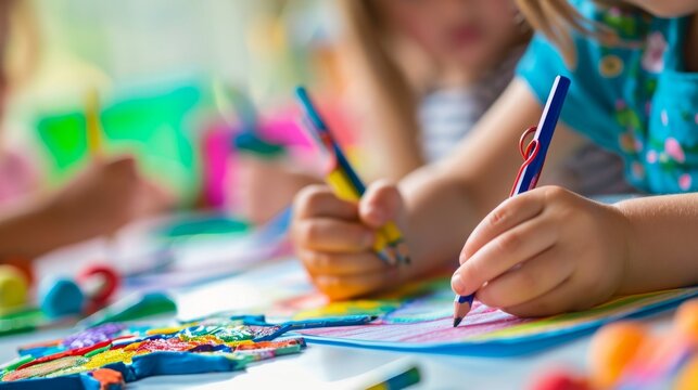 Children drawing and making crafts in kindergarten generative ai