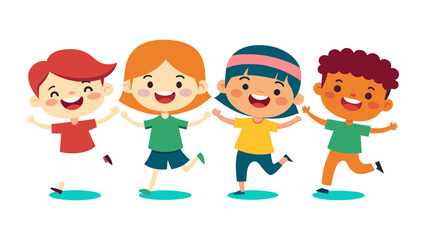 Happy cartoon children jumping with joy and excitement