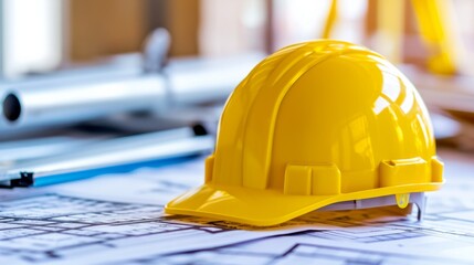 architectural project of the building and yellow helmet on design equipment generative ai