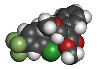 Flufenoxystrobin fungicide molecule. 3D rendering.