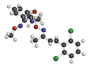 Fenaminstrobin fungicide molecule. 3D rendering.