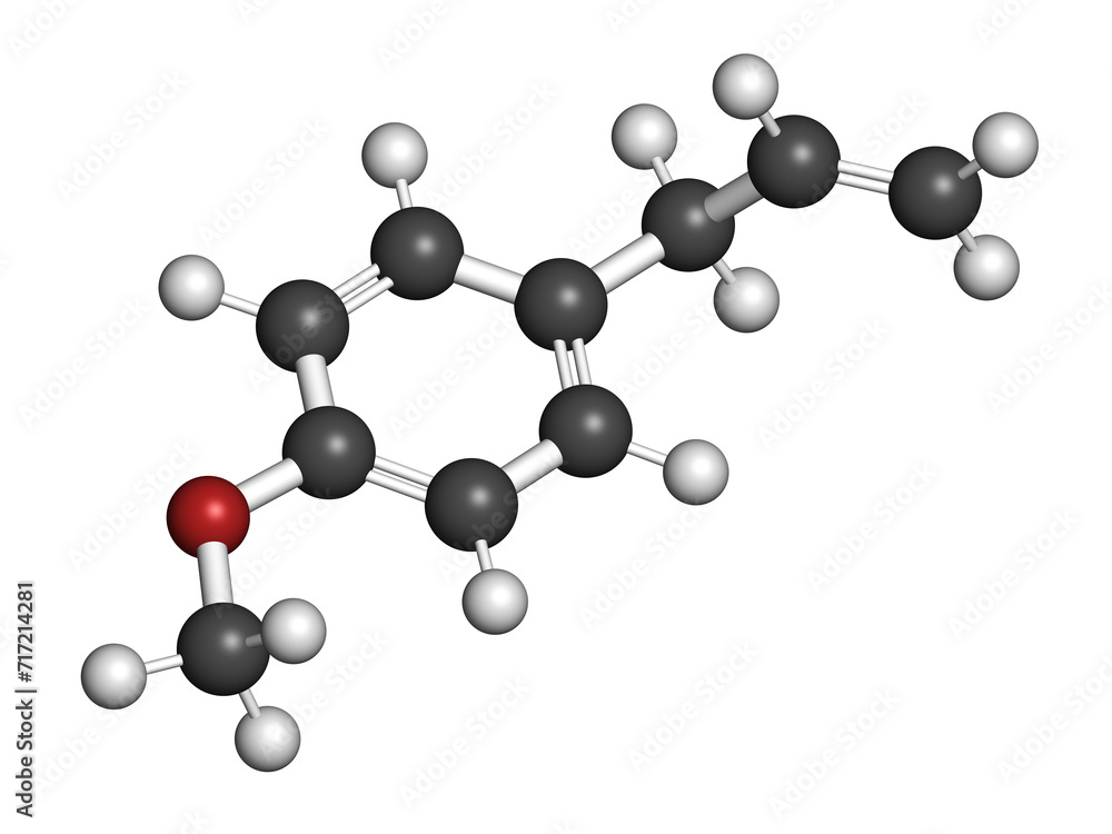 Sticker estragole herbal molecule. 3d rendering.