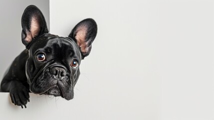 French Bulldog peeking around corner