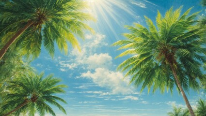 Fototapeta na wymiar Top view of sky with palm trees