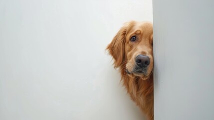 Golden Retriever peeking around corner