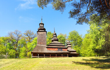 Wooden Church of St. Veils (Transcarpathia) in skansen Pirogovo in Kyiv, Ukraine