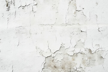 A weathered white wall with cracks and peeling paint texture.