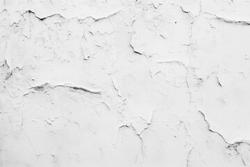 Close-up of a white wall with an intricate pattern of peeling paint and plaster.