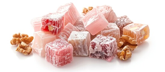 Isolated Turkish delight with nuts on white background