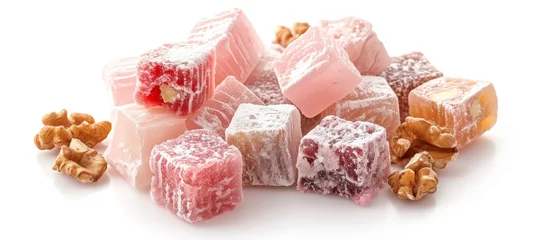 Fotobehang Isolated Turkish delight with nuts on white background © TheWaterMeloonProjec
