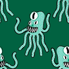 Cartoon space monsters seamless octopus pattern for wrapping paper and fabrics and linens and kids clothes print