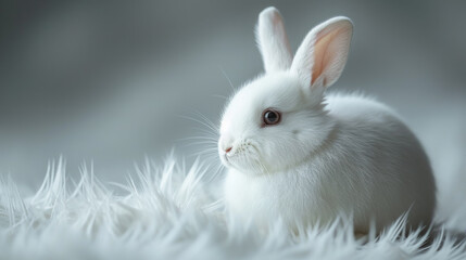 White Bunny on Soft Fluffy Texture Background