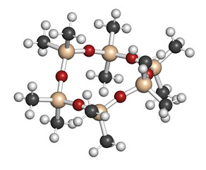 dodecamethylcyclohexasiloxane (D6) cyclic organosilicon molecule. 3D rendering.