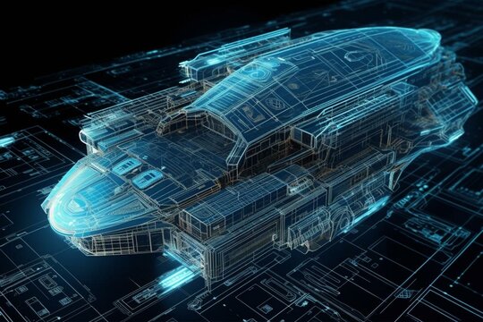 An illustration depicting futuristic technology design of a spaceship. Generative AI