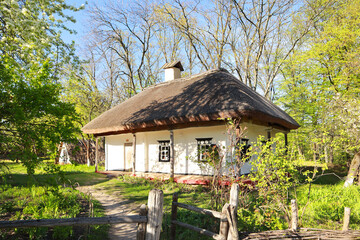 Traditional Ukrainian house from Polissya Region in Pirogovo, Ukraine