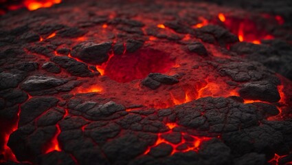 Magma glowing texture. Red molten lava closeup overhead shot.