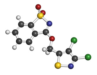Dichlobentiazox fungicide molecule. 3D rendering.