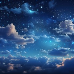 Obraz na płótnie Canvas Night sky with clouds and stars. Vector illustration, Ai Generated