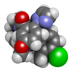 Daridorexant insomnia drug molecule. 3D rendering.