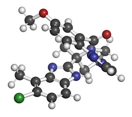 Daridorexant insomnia drug molecule. 3D rendering.