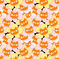 Halloween animals seamless cat and flower pattern for wrapping paper and fabrics and kids print and party accessories