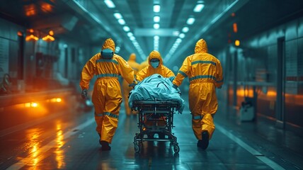 Team of Latin American doctors rushing a patient in a gurney at the hospital - emergency medicine concepts,generative ai - obrazy, fototapety, plakaty