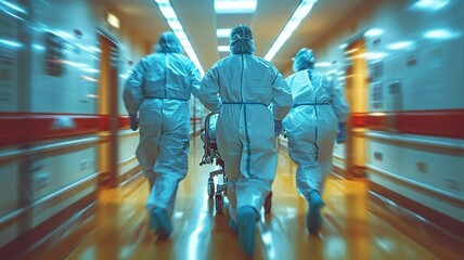Team of Latin American doctors rushing a patient in a gurney at the hospital - emergency medicine concepts,generative ai - obrazy, fototapety, plakaty