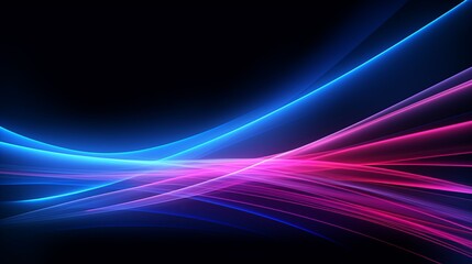 Fototapeta na wymiar Luminous blue and pink neon beams forming glowing abstract