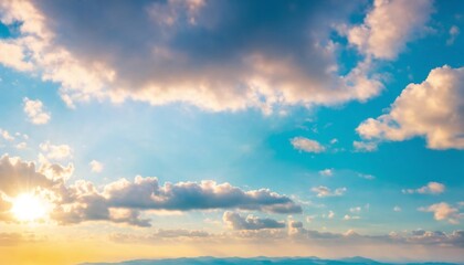 Obraz premium Sunshine clouds sky during morning background. blue,white pastel heaven,soft focus lens flare sunlight. abstract blurred cyan gradient of peaceful nature. open view out windows beautiful summer spring